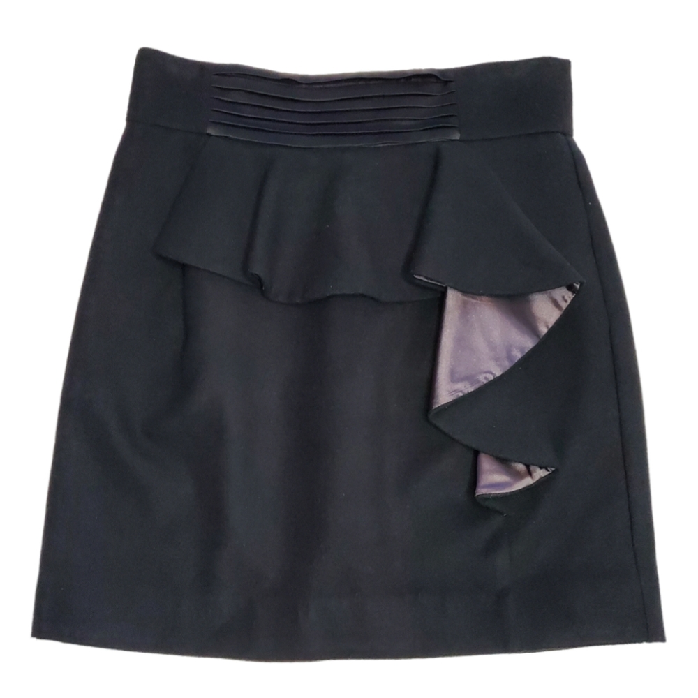 Miss Me MM Couture Skirt Black Cascading Ruffle High Waist Satin Detail Sz L
